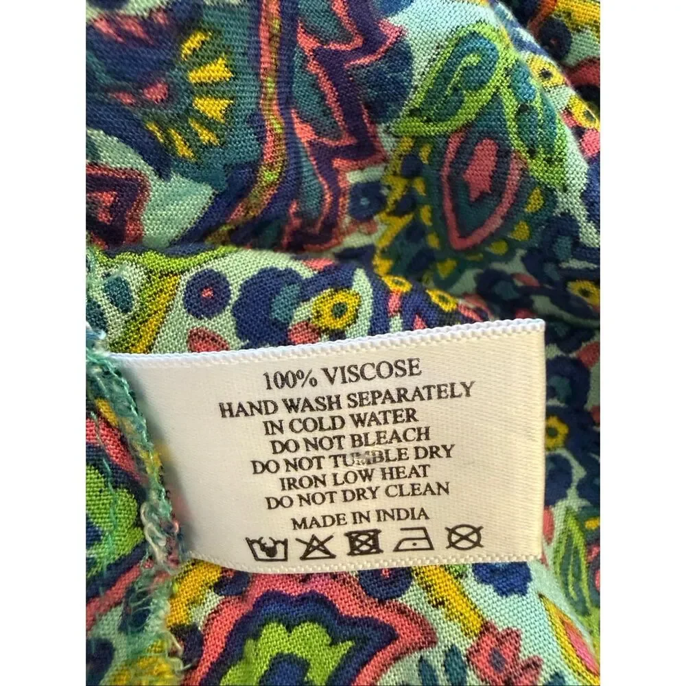 American & Beyond Caftan Dress/Swim Cover Teal Paisley Size M Festival, Resort